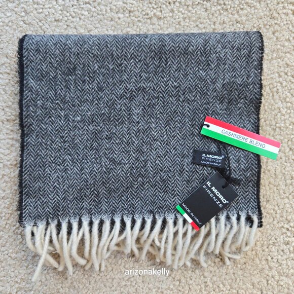 NWT Wool/Cashmere Blend Herringbone Black White Italy Il Moro Firenze - Picture 11 of 13